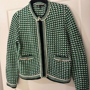Maje Green and Black Houndstooth Cardigan
